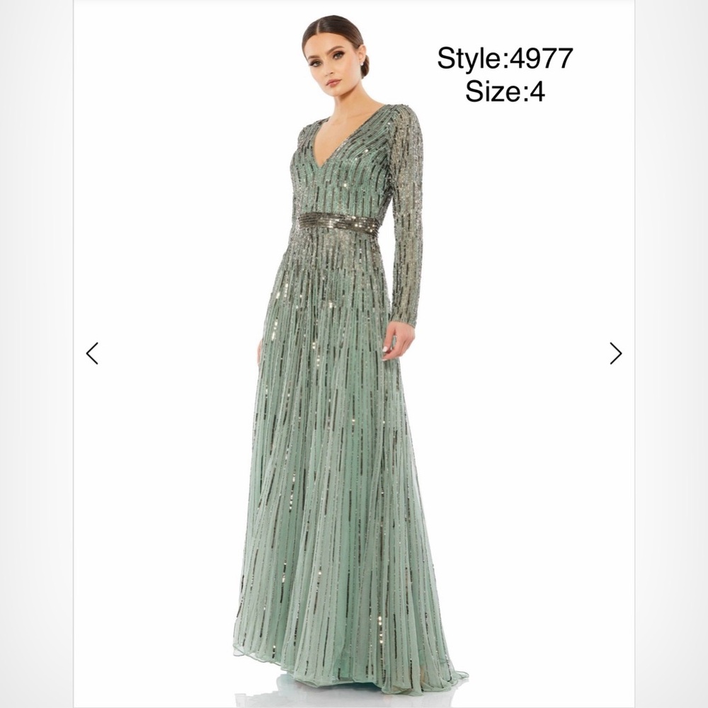 Sequined v neck long sleeve A-line gown